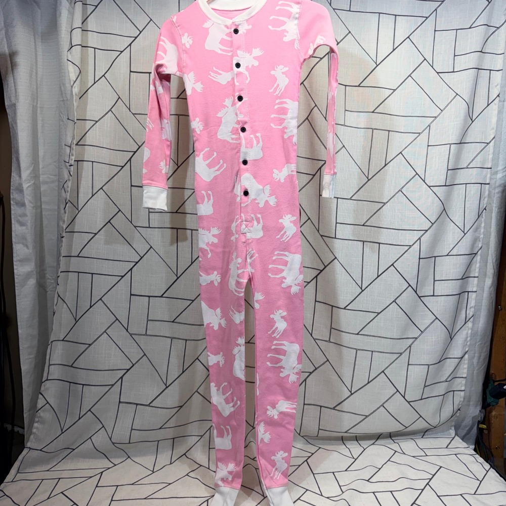 LazyOne FlapJacks Pink Moose Long Johns One Piece Pajamas Kids‎ Size 6 KFJ255